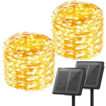 Solar String Lights, 2 Packs Total 66Ft 200 LED Solar Fairy Lights, Waterproof Solar Lights for Outside Patio Yard Tree Wedding Christmas, Warm White