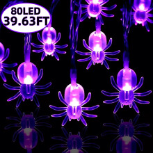 Spider-Themed Purple LED String Lights, 19.68 ft, 40 LEDs,