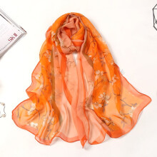 Lenço de seda leve de 160x50cm para mulheres – Estampa floral laranja, macio, em imitação de seda, combina com todos os looks.