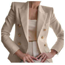 Damenblazer, modisch, trendig, Business, Büro, einfarbig, Knopfleiste, Anzugjacke, Mantel, Oberbekleidung, Khaki, Größe L