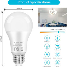 Ampoules LED JINYUN-A19, 13 W, 5 000 K, 1 500 lm, culot E26, équivalent 100 W, blanc lumière du jour, IRC 85+, non dimmables, lot de 4