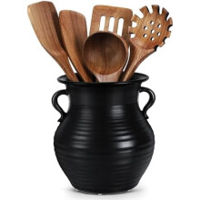 Vintage Keramik-Besteckhalter, Retro-Steinguttopf, 18,5 cm