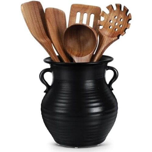 Porta-utensílios de cerâmica vintage estilo retrô de 7,3 polegadas