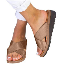 Women Dressy Comfy Platform Casual Shoes Summer Beach Travel Slipper Flip Flops Brown 43