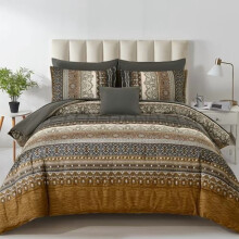 Boho Comforter Set Brown Black 8-Piece Microfiber