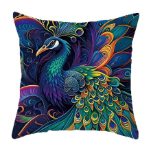 Kussenhoes met pauwenpatroon, polyester, vintage stijl, 18x18 cm