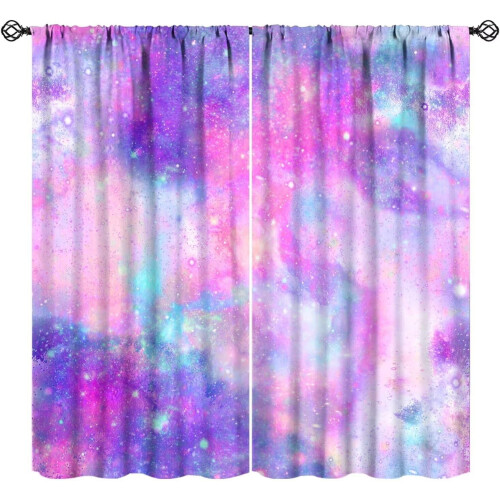 Μωβ & Ροζ Κουρτίνες Galaxy, Αφηρημένο Tie-Dye με Σχέδιο Έναστρου Ουρανού, 84"x84", για