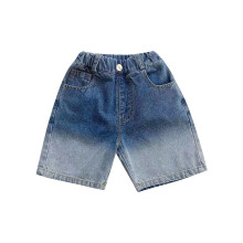 Boys' Gradient Wide-Leg Denim Pants, Elastic Waist, Knee-Length, Pockets – Blue, 6-7 Years