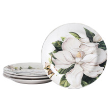 Bico Magnolia Floral Ceramic Salad Plates 8.75" Set of 4