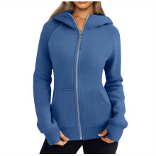 Elabch Damen-Fleece-Kapuzenjacke mit Reißverschluss, lässiges Langarm-Sweatshirt, warm, schmal geschnitten, einfarbig, mit Daumenlöchern und