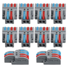 10-Tlg. Klemmenanschlussklemmen-Set, Drahtverbinder, Schnellverbinder Kompaktkabelverbinder NC-422 Grau