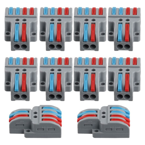 10 Pcs Terminal Connection Clamp Set, Wire Connector, Quick Compact Cable Connector NC-422 Grey