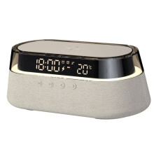 Speaker Stereo 1800mAh Battery Supports 15W Wireless Charging Digital Clock Display Night Light Desk Lamp A