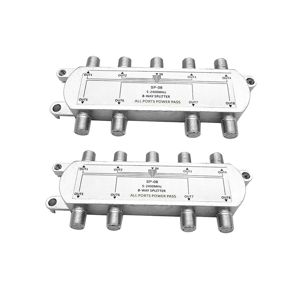 2Pcs Satellite 8 Way Coaxial Cable Splitter 5-2400Mhz F Type Plug Work With Analog/Digital Tv Connection And Internet 6132050808931