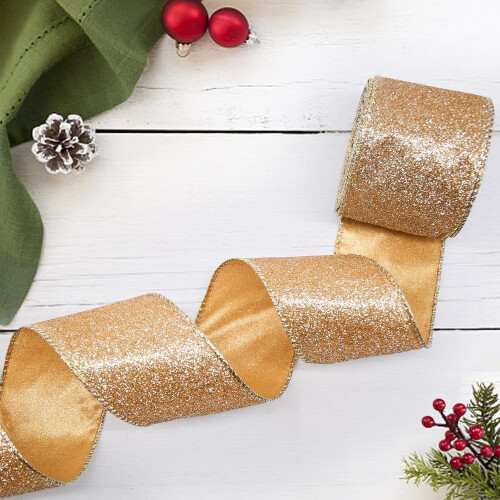 Weihnachtsband 2,5" x 10Yds Drahtglitzer 2