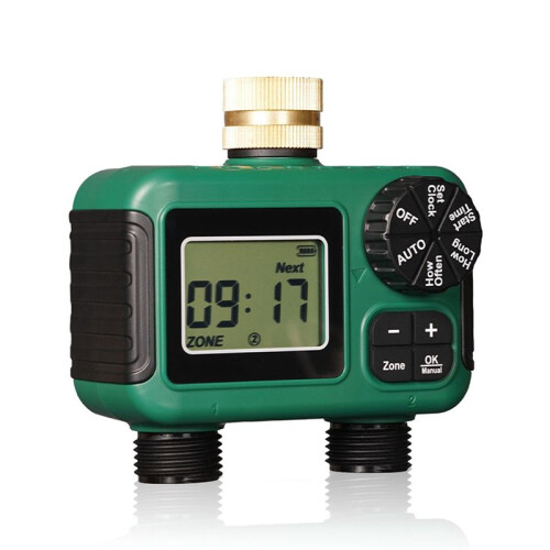 2 Outlet Water Timer Sprinkler Timer IP55 Waterproof Irrigation Controller with LCD Display for 2 Separate Watering Zone