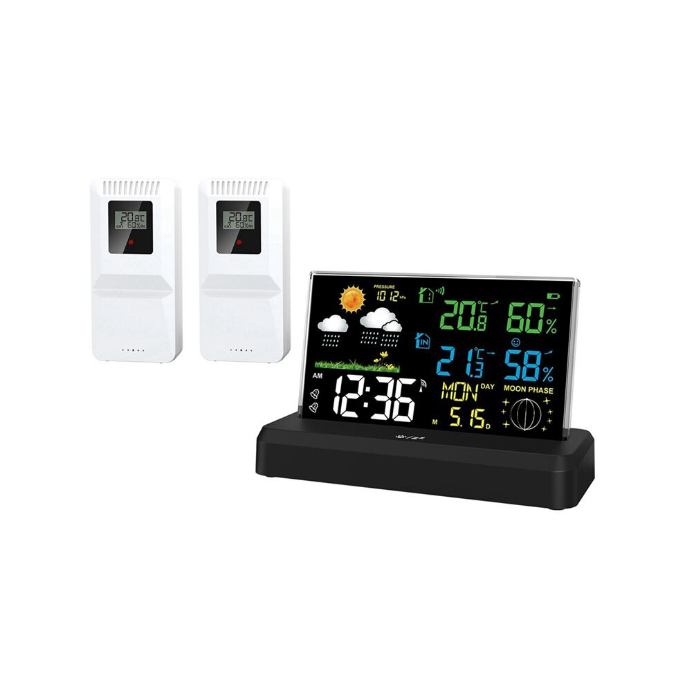 One-To-Two Indoor And Outdoor Weather Station High-Definition Color Screen Forecast Meteorological Clock Eu Plug A 4711359396640