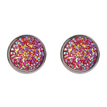 HEVIRGO 1 Pair Ear Stud Decorative Colorful Stainless Round Shaped Rhinestone Ear Stud for Gift Stainless Steel Red