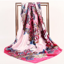 Lenço de seda feminino com estampa de flores de caju em cetim, ideal para primavera e verão.