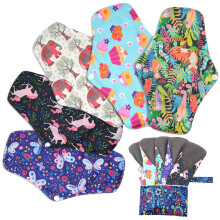 6Pcs Reusable Bamboo Menstrual Pads with Wings, Heavy Flow & Overnight Use, Includes Wet Bag — Compatible with Sensitive Skin
