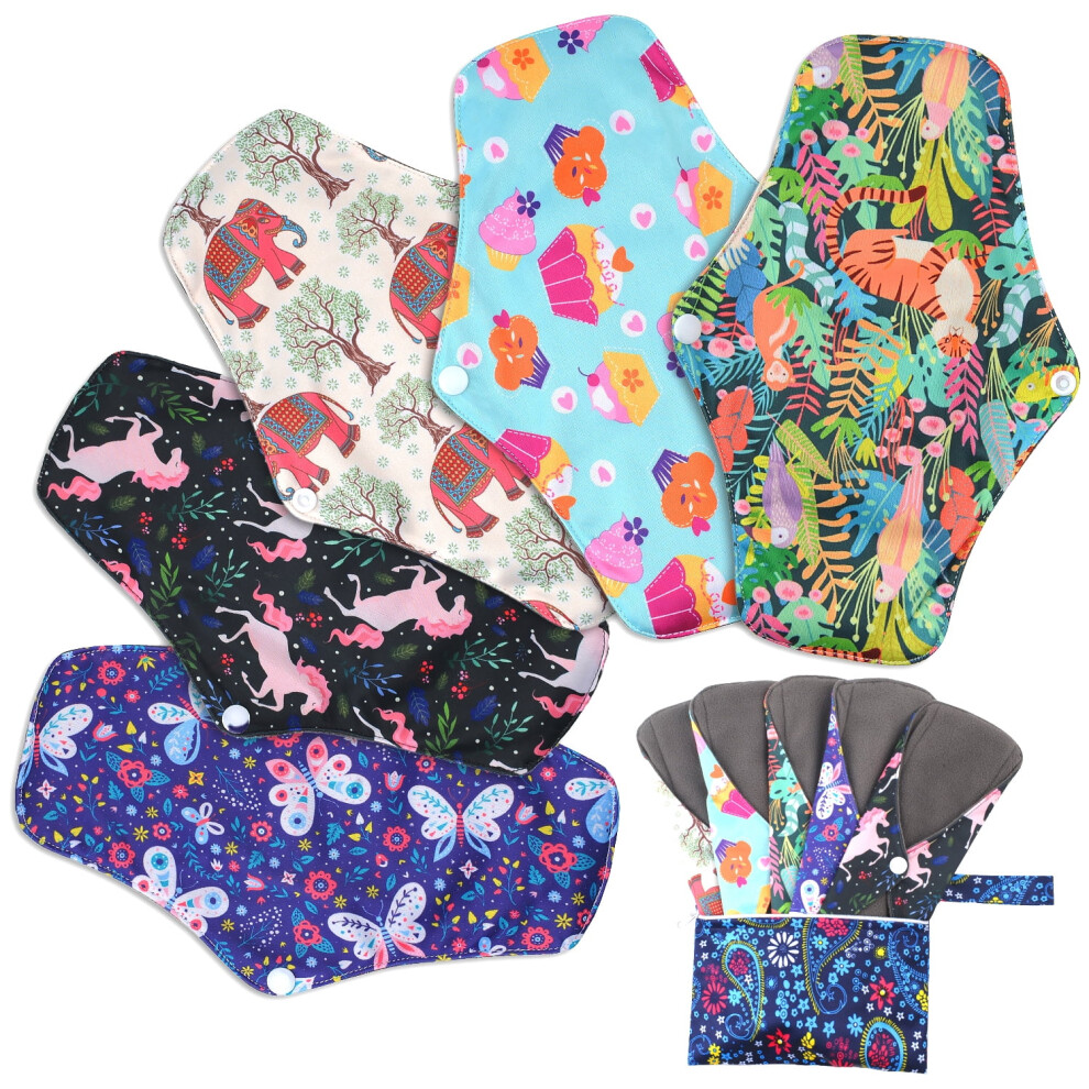6Pcs Reusable Bamboo Menstrual Pads with Wings, Heavy Flow & Overnight Use, Includes Wet Bag â Compatible with Sensitive Skin