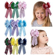 9 pack 7 inch gingham hair bows, layered plaid ribbon baby bows with clips for girls toddlers
