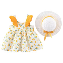 Ärmelloses Kleid mit Kirschmuster für Kleinkinder, süßes Sommerkleid mit Flügeln, Prinzessinnenkleid mit Hut, 2-teiliges Set