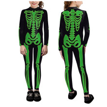 Halloween-Einteiler mit Skelett-Motiv für Jungen und Mädchen, langärmelig, Rundhalsausschnitt, Strumpfhose, bequem, für Feiertage, Schule und