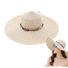 Dame Stråhat Dame Bred Skygge Sommer Stråhat Foldbar Oprullbar Strandhat Til Kvinder Beige