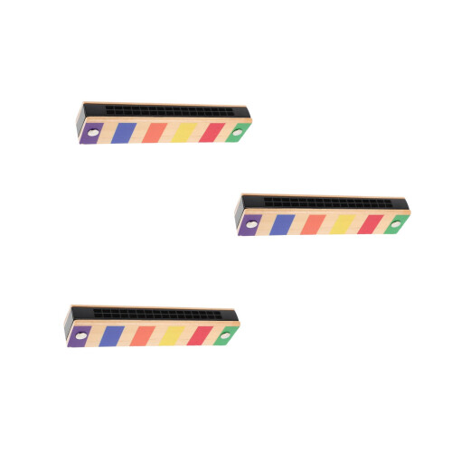 3Pièces Harmonica Jouet Bois 16 Trous Enfants 2