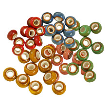 50 cuentas espaciadoras de cerámica coloridas hechas a mano, redondas, con orificio de 6 mm de diámetro, pintadas para manualidades, macramé,