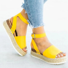 Sandálias femininas UTTOASFAY, sandálias de verão femininas com bico aberto, plataforma e salto anabela, sapatos casuais de lona, amarelo 5