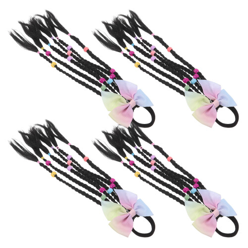 8Pièces Extensions Clips Queue Tressée Enfants Noires 2