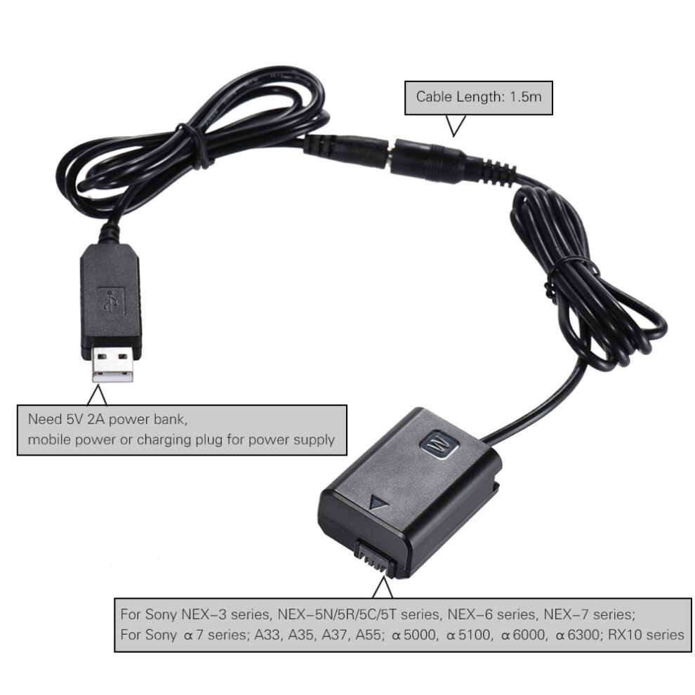 Usb Adapter For Sony A7, A7r, A7ii, A6000, A55, A33, A35, A37, Np-Fw50 Â Dummy Battery With 2A Output 9402001028815
