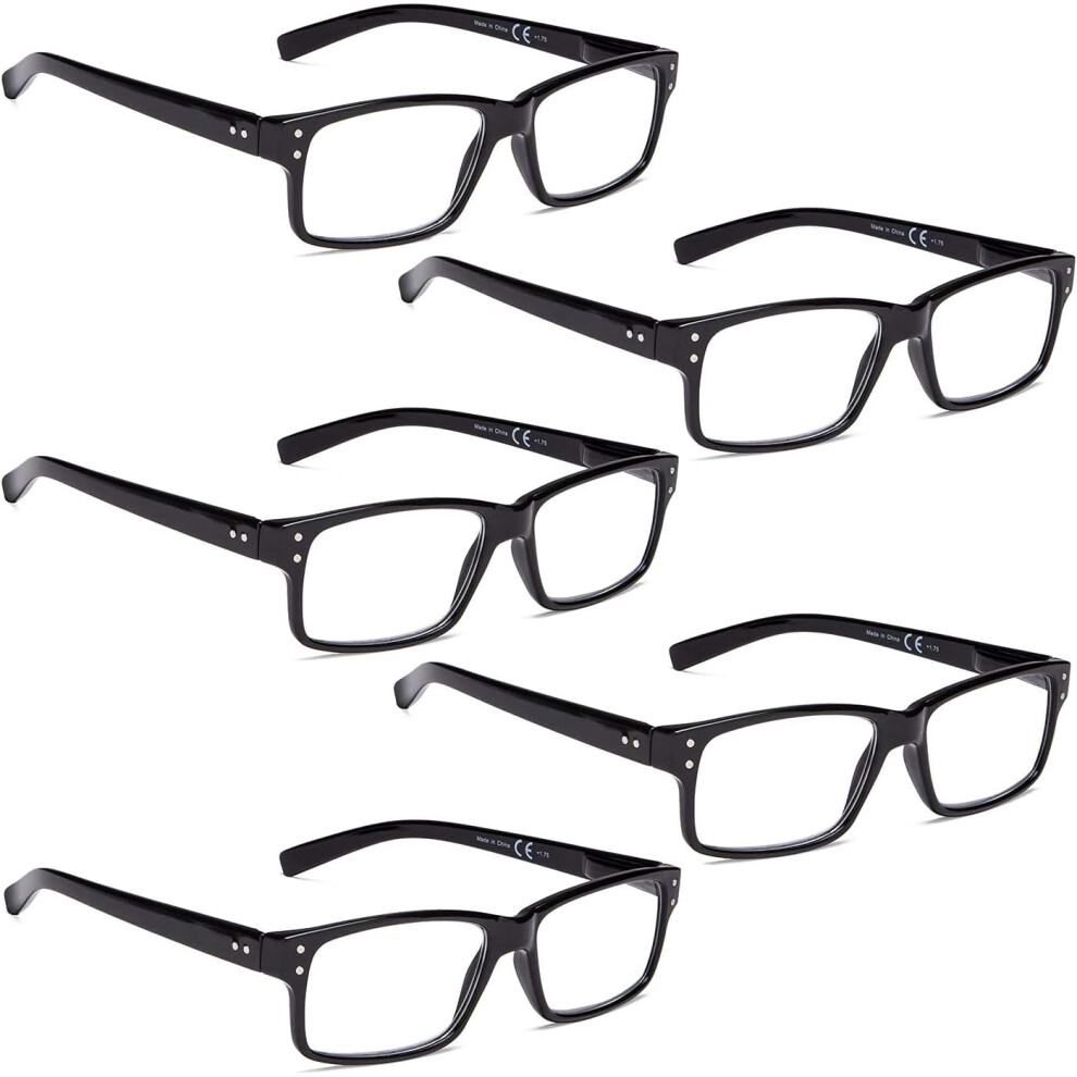 READING GLASSES 6 Pack Spring Hinge Comfort Plastic Readers (Clear)