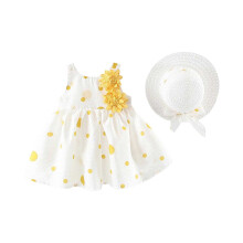 Baby Girl Polka Dot Print Princess Dress Summer Sleeveless Backless Party Dresses Flower Bow Sundress With Straw Hat Set Size 3-4 Years