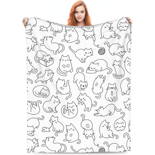 Black and White Cat Blanket 50 x 60 in