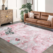 Machine Washable Non-Slip Rubberback Runner Modern Abstract Geometric Print Carpet Traditional Area Rug for Hallway Bedroom Living Room 8x10 Pink