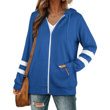 Damen-Sportjacke mit durchgehendem Reißverschluss, Kapuze, ideal zum Laufen und Yoga, leicht, leuchtend blau, Größe XL