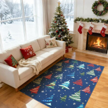 Blue 4x6 Christmas Tree Rug, Non-Slip Washable Low-Pile