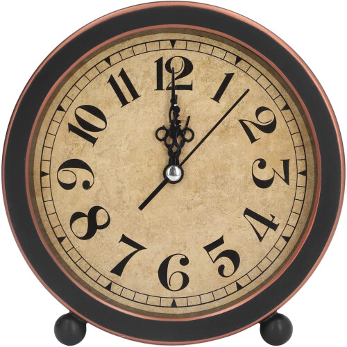 Vintage Analog Alarm Clock, Battery-Powered, Silent Movement