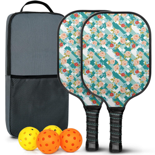 Σετ ρακέτες Pickleball με 2 μπάλες και τσάντα – Ρακέτες από fiberglass με λουλούδια,