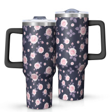 Gobelet isotherme Pioneer Flower de 1,2 L (40 oz) à motif floral, avec poignée, couvercle étanche sans BPA et pailles, double paroi sous vide,