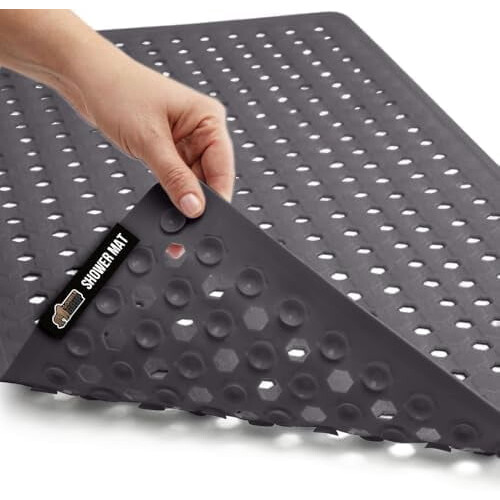 Bath Mat with Suction Cups 35 x 16 in Charcoal