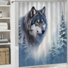 Wolf Silhouette Snow Tree Shower Curtain, Polyester, 71x71