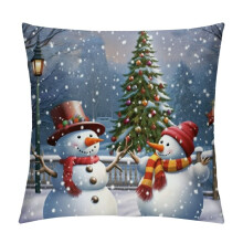 Snowman Christmas Pillow Cover 20x20in Short Plush