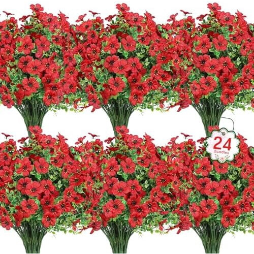 Kunstige Silkeblomster Røde 24 Bundter UV-resistente