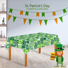 Față de masă dreptunghiulară cu tematică de Ziua Sfântului Patrick, trifoi verde irlandez, impermeabilă și lavabilă, 137x178 cm