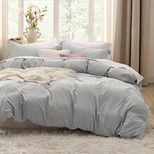 Light Grey King Duvet Cover Set with Zipper 3 pcs
