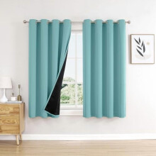 100% Blackout Curtains 52x54", 2-Panel Grommet Set, Thermal Insulated, Black Liner, Aqua – Compatible with Standard Rods